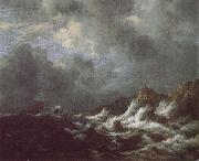 Jacob van Ruisdael Rough Sea with Sailing vessels off a Rocky coast oil painting picture wholesale